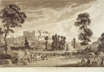 Part of the Town and Castle of Ludlow in Shropshire, engraved by the artist, published by P. Sandby, 1779